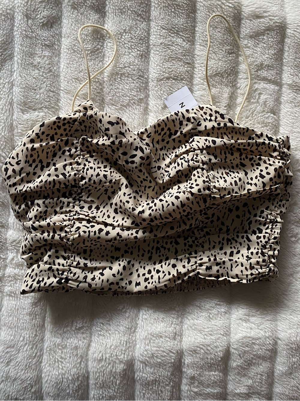 Ruched Animal Print Bralette Top in Beige and Black